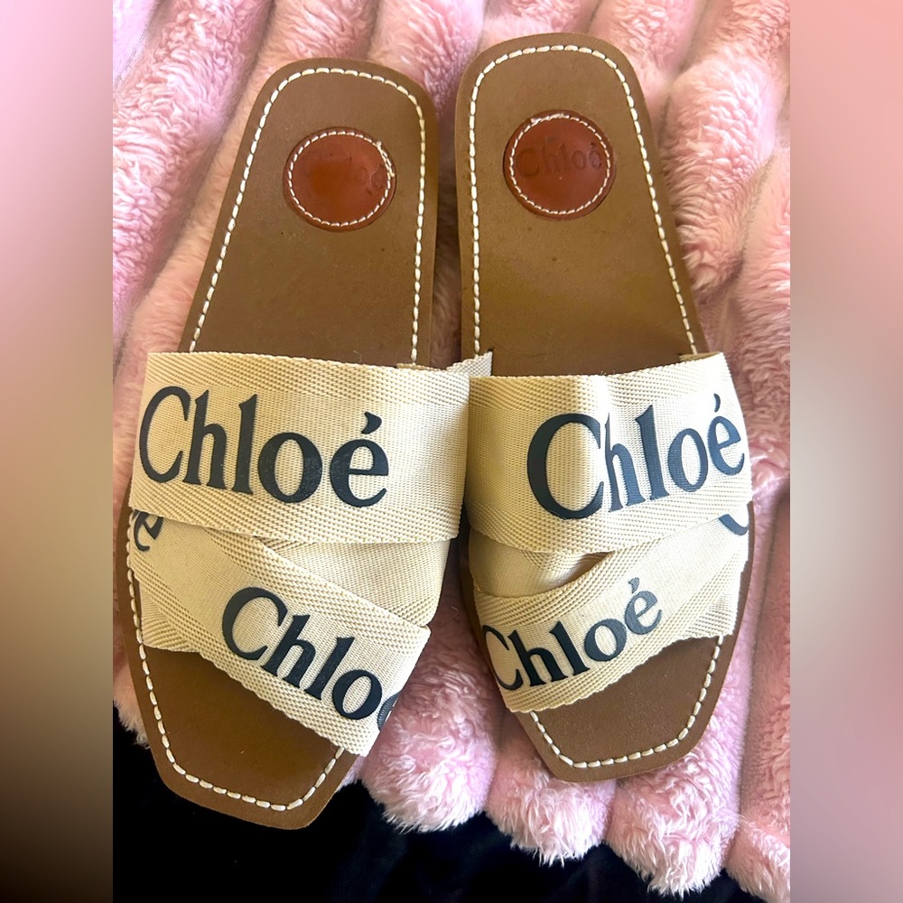 Chloé Beige Sandals Woody Slides